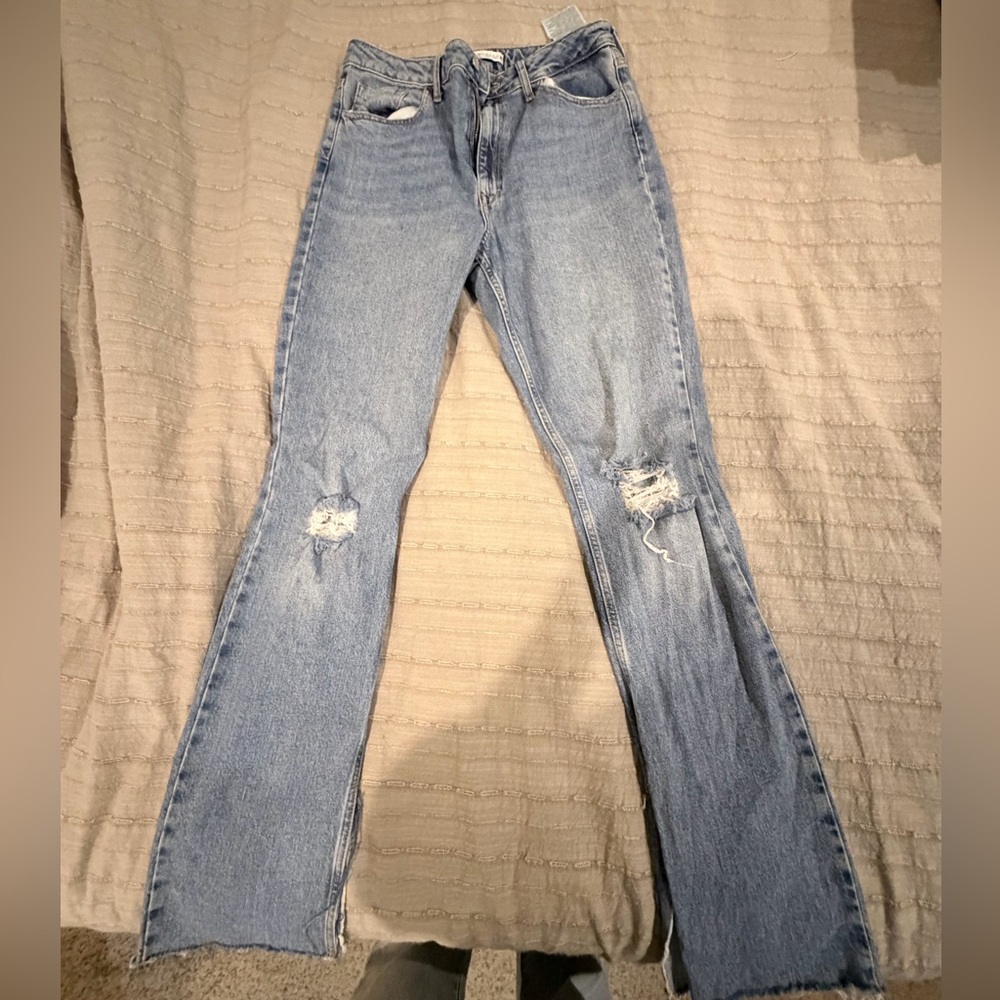 Zara Light Blue Distressed Flare Jeans
